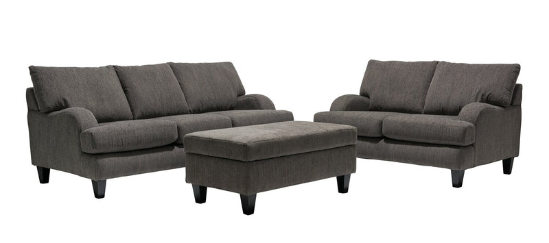Causeuse Nofia de 58 po fabriquée au Canada en tissu de chenille avec 2 coussins décoratifs et pattes en bois - gris anthracite