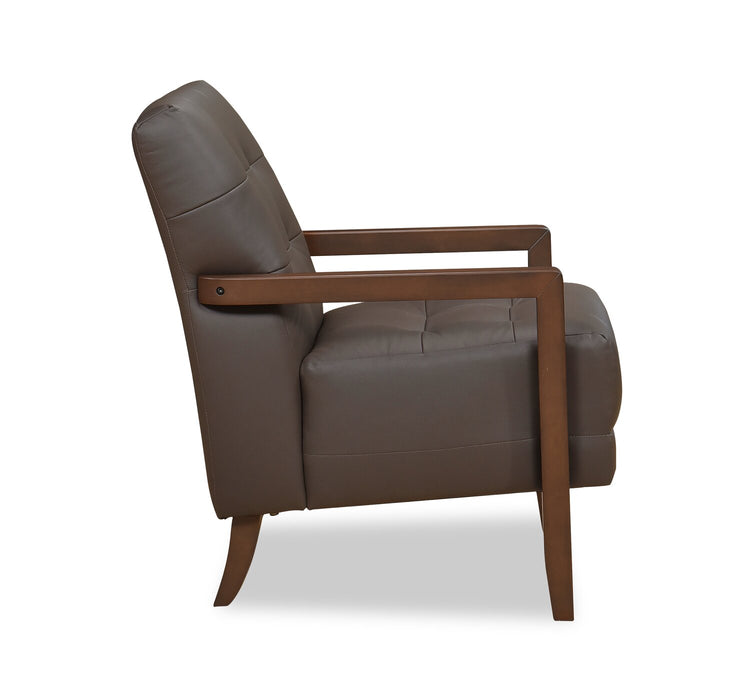 Fauteuil d’appoint Enzo de 26 po en cuir véritable avec capitonnage en biscuit, accoudoirs rectilignes et pattes en bois - brun foncé