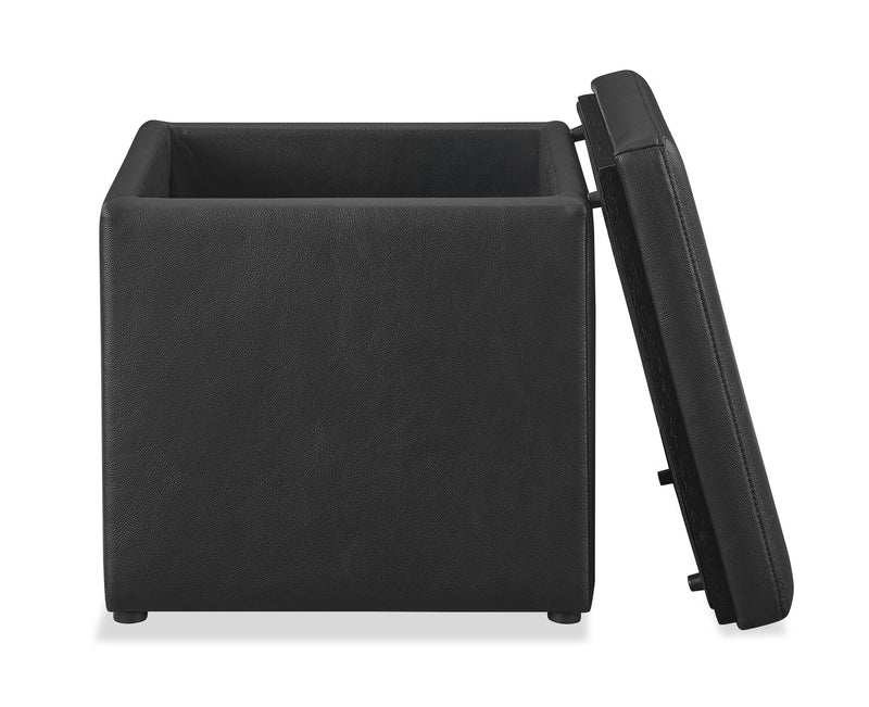 Pouf de rangement carré Manitoba de 18 po en similicuir - noir