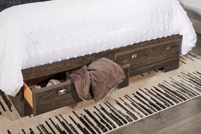 Lit plateforme Yorkdale fabriqué au Canada avec tête de lit et cadre de rangement à 6 tiroirs, gris - format grand lit