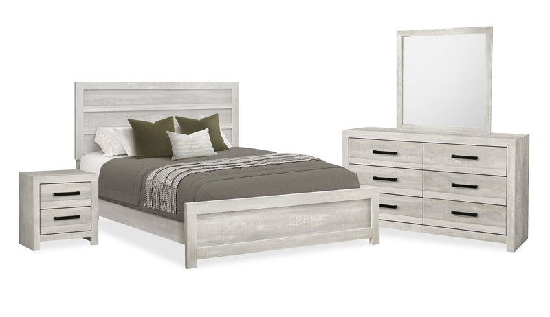Ensemble de chambre à coucher Aspen 6 pièces avec lit, commode, miroir et table de nuit, gris - format grand lit