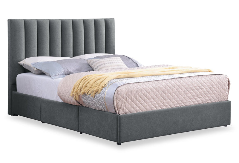 Tête de lit rembourrée Amos en tissu anthracite en canaux - format très grand lit