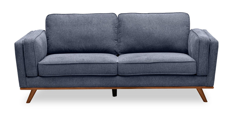 Sofa Kassia de Kort & Co. de 80 po de format condo en tissu d’apparence lin avec base et pattes en bois - bleu
