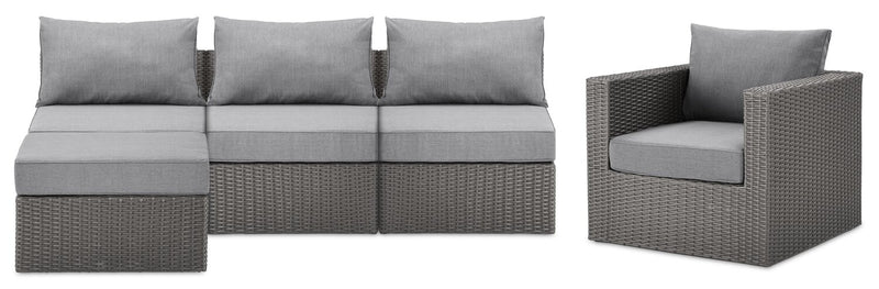 Ensemble Morris 5 pièces pour la terrasse à l’extérieur avec 3 fauteuils sans accoudoirs - gris