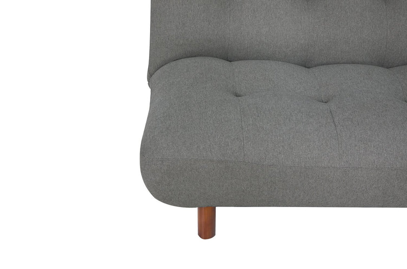 Futon Campus de 76 po en tissu avec mécanisme Klik Klak, capitonnage et pattes en bois - gris