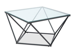 Table à café moderne Prism de 31,5 po avec dessus en verre - verre avec base en métal 