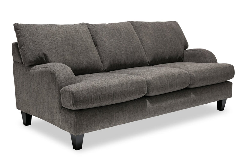 Sofa Nofia de 80 po fabriqué au Canada en tissu de chenille avec 2 coussins décoratifs et pattes en bois - gris anthracite