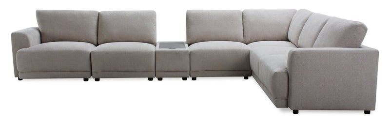 Sofa sectionnel modulaire Voyage 7 pièces en tissu avec console et coussins de dossier amovibles - beige
