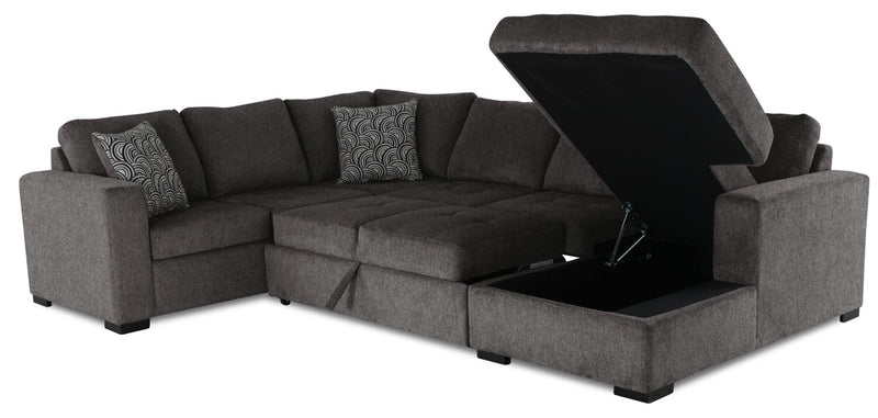 Sofa-lit sectionnel de droite Legend 4 pièces fabriqué au Canada en tissu de chenille avec fauteuil long de rangement - brun étain