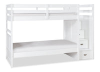 Lits superposés Quinn pour enfants avec commode escalier intégrée et garde-corps, blancs - simple et simple