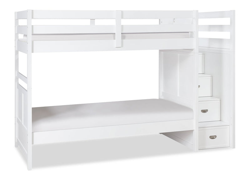 Lits superposés Quinn pour enfants avec commode escalier intégrée et garde-corps, blancs - simple et simple