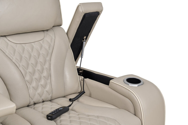 Sofa de massage à inclinaison électrique Elite de 86 po en cuir véritable avec son immersif et appuie-têtes électriques - mastic