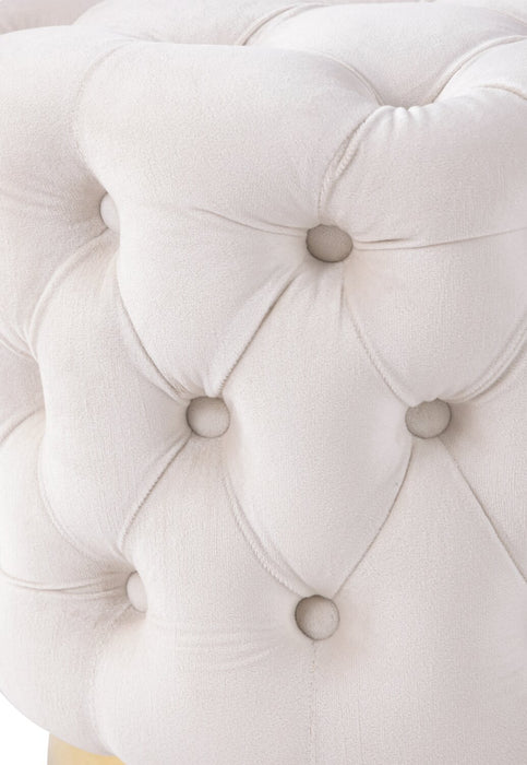 Pouf rond Adell de 17 po en tissu avec base dorée - blanc