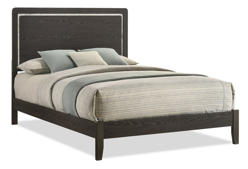 Ensemble de chambre à coucher Sable gris foncé 6 pièces avec lit, commode, miroir et table de nuit - format grand lit