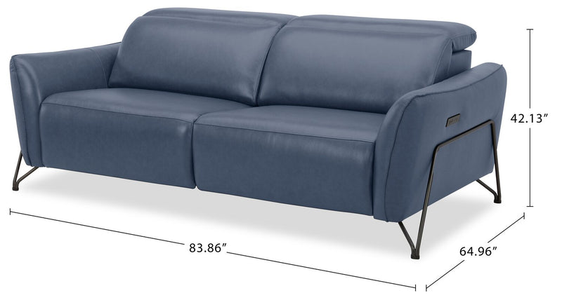 Sofa à inclinaison électrique Riviera en cuir véritable de qualité supérieure - bleu