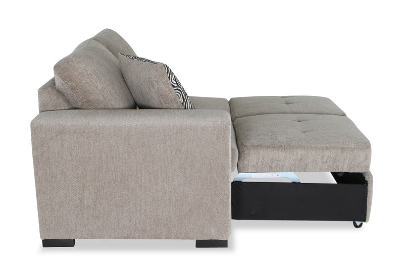 Sofa-lit sectionnel enveloppant de droite Legend 2 pièces fabriqué au Canada en tissu de chenille - beige platine