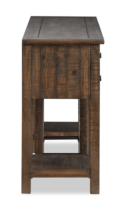 Table de salon Edwin de 64 po en pin champêtre avec rangement et tabouret - brun champêtre