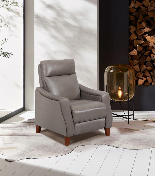 Fauteuil à inclinaison par poussée Natalie de 32,5 po en cuir véritable de qualité supérieure avec pattes en bois - gris