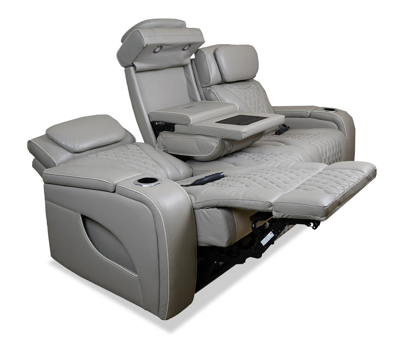 Sofa de massage à inclinaison électrique Elite de 86 po en cuir véritable avec son immersif et appuie-têtes électriques - mastic