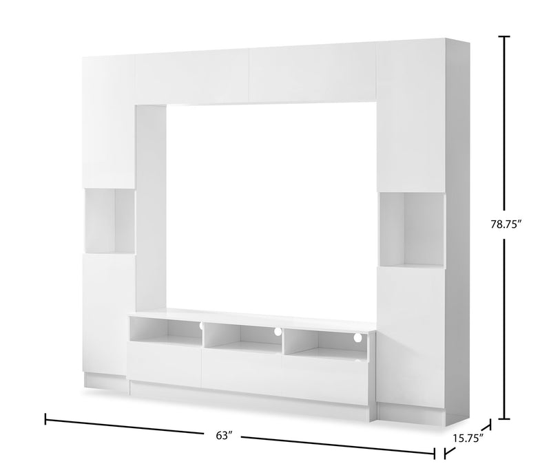 Meuble audio-vidéo Celine de 94.5 po 4 pièces avec rangement et système de gestion des câbles pour téléviseurs de jusqu’à 70 po - blanc