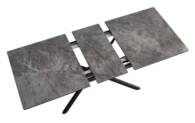 Table de salle à manger Tavo de 63 po à 79 po (L) en métal avec rallonge et base piédestal - grise et noire