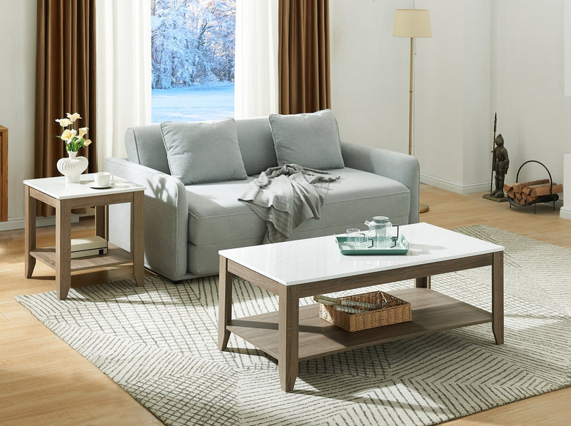 Ensemble 2 tables modernes Carlton de 47,5 po, table à café et table de bout avec tablette - taupe