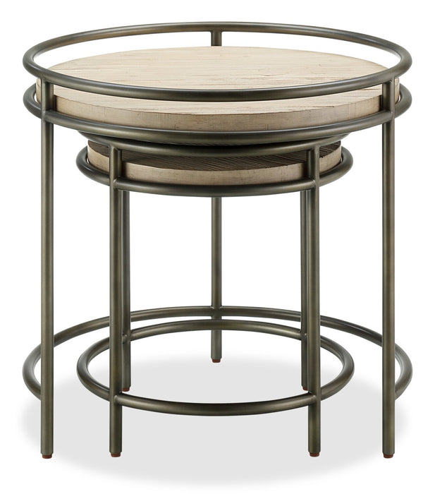 Tables de bout gigognes rondes modernes Saxon de 24 po - naturelles et nickel rétro