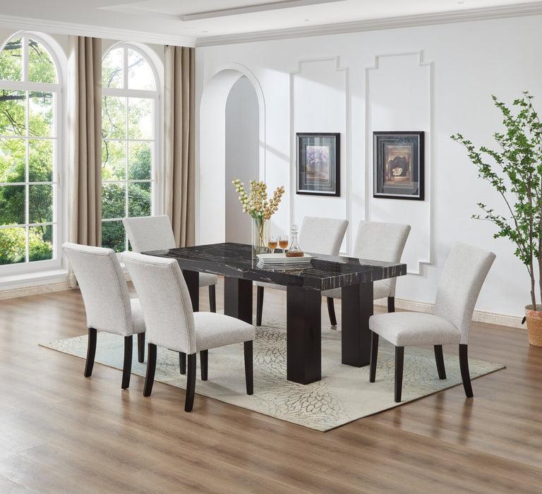 Ensemble de salle à manger Burk 7 pièces avec table de 72 po (L) à dessus en résine en imitation de marbre et 6 chaises - noir et blanc