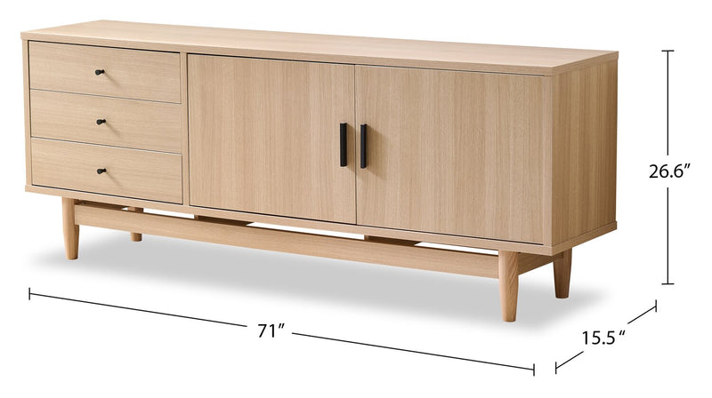 Meuble pour téléviseur moderne Kemper de 71 po avec rangement pour téléviseurs de jusqu’à 70 po - chêne récolte