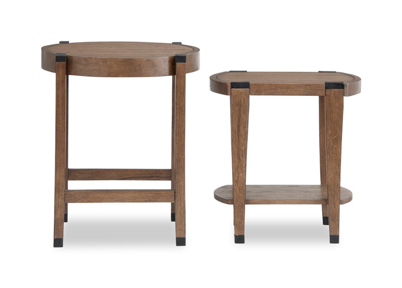 2 tables d’appoint gigognes rondes Gordon de 22 po en bois massif - brunes