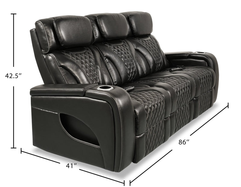 Sofa de massage à inclinaison électrique Elite de 86 po en cuir véritable avec appuie-têtes électriques et accoudoirs de rangement - noir