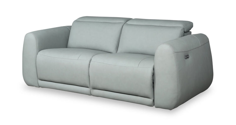 Sofa à inclinaison électrique Gianna de 76 po en cuir véritable avec appuie-têtes électriques et ports USB - bleu spa