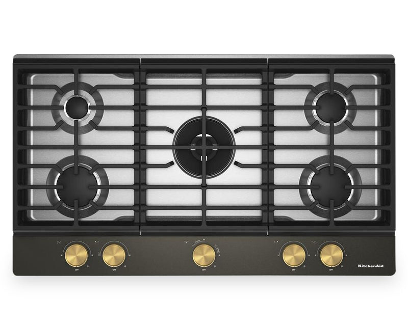 Surface de cuisson à gaz sur métal KitchenAid avec grille pour wok intégrée - minerai noir - KCGK736SBE
