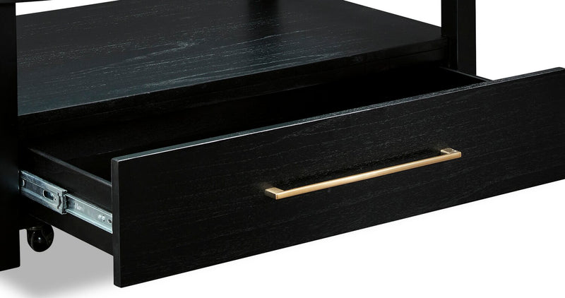 Table à café contemporaine Julian de 52 po en verre avec rangement et roulettes - noire