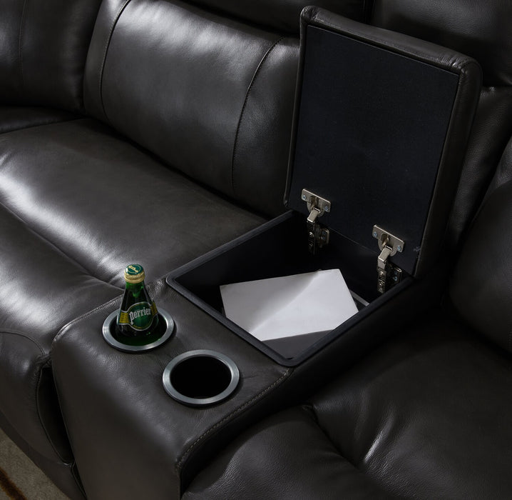 Sofa sectionnel à inclinaison électrique Sorrento 6 pièces en cuir véritable avec console de rangement et port USB - gris anthracite