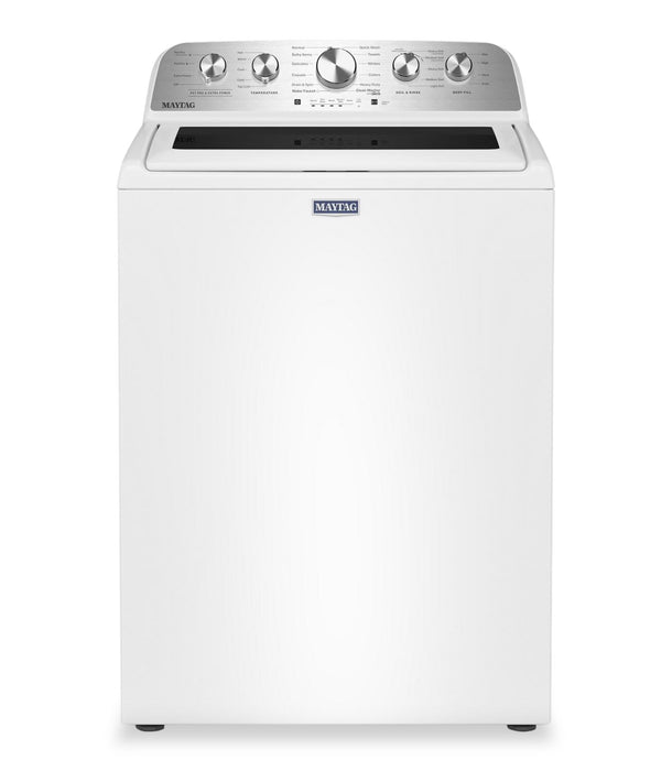 Laveuse à chargement par le haut 5,5 pi³ avec turbine et option Animal Pet Pro et sécheuse à gaz 7,0 pi³ de Maytag - blanches