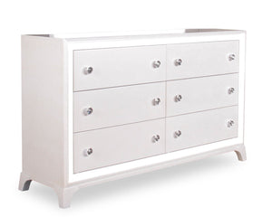 Commode somptueuse Halo de 58 po (l) x 35 po (H) à 6 tiroirs avec éclairage à DEL pour la chambre à coucher - blanche