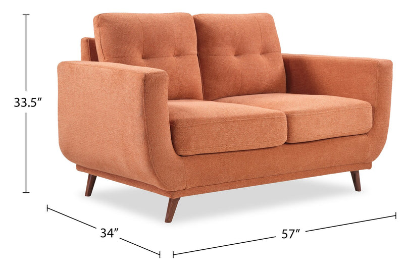 Causeuse Cosmo de 57 po en tissu avec coussins de dossier capitonnés - orangée