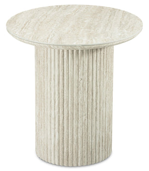 Table de bout ronde Sullivan de 23,6 po avec dessus en pierre frittée - travertin beige