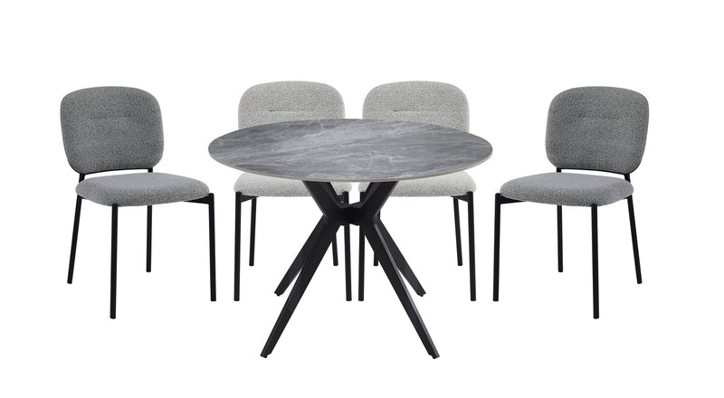 Table de salle à manger Luka avec dessus en pierre frittée et base en métal - 43,5 po (L), ronde - gris