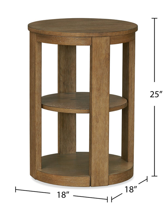 Table de bout ronde moderne Declan de 18 po avec tablette - bois naturel 