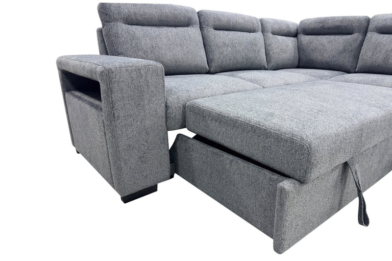 Sofa-lit sectionnel de droite Coast 3 pièces en tissu avec rangement et pouf - fumée 