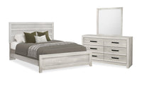 Ensemble de chambre à coucher Aspen 5 pièces avec lit, commode et miroir, gris - format grand lit