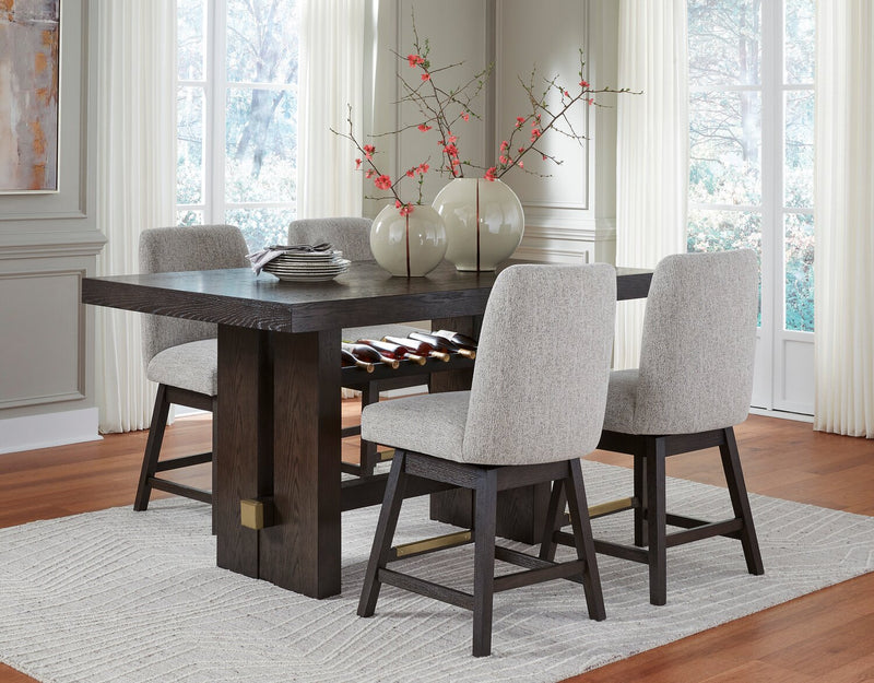 Ensemble de salle à manger Metro 5 pièces de hauteur comptoir avec table de 66 po (L), 4 chaises et support à vin intégré - brun et beige