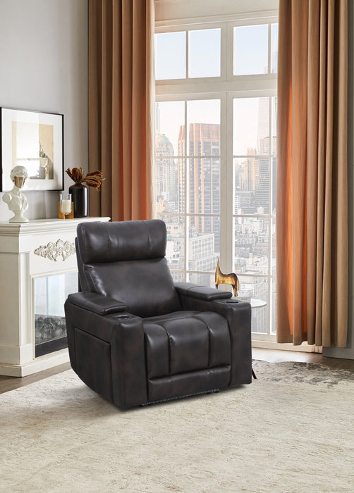 Fauteuil à inclinaison électrique Scott Living Escape de 39 po avec appuie-tête électrique et son ambiophonique - tissu d’apparence cuir brun foncé