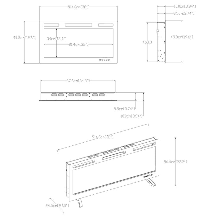 Foyer électrique moderne Mirage de 36 po - noir