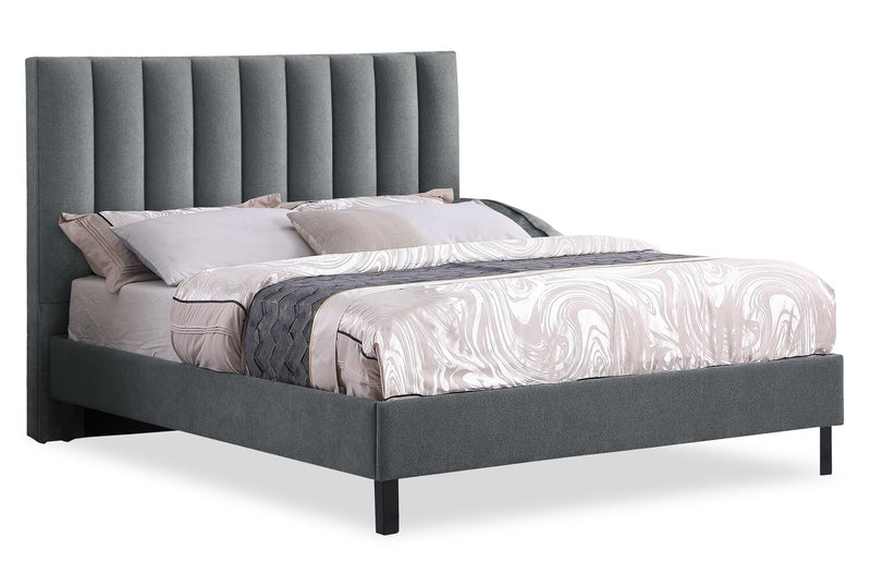 Tête de lit rembourrée Amos en tissu anthracite en canaux - format grand lit