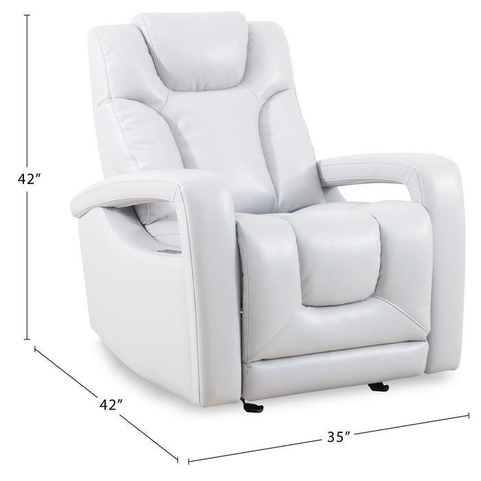 Fauteuil à inclinaison électrique Kenzo de 35 po en tissu d’apparence cuir avec appuie-tête électrique, repose-pieds et port USB - gris brouillard
