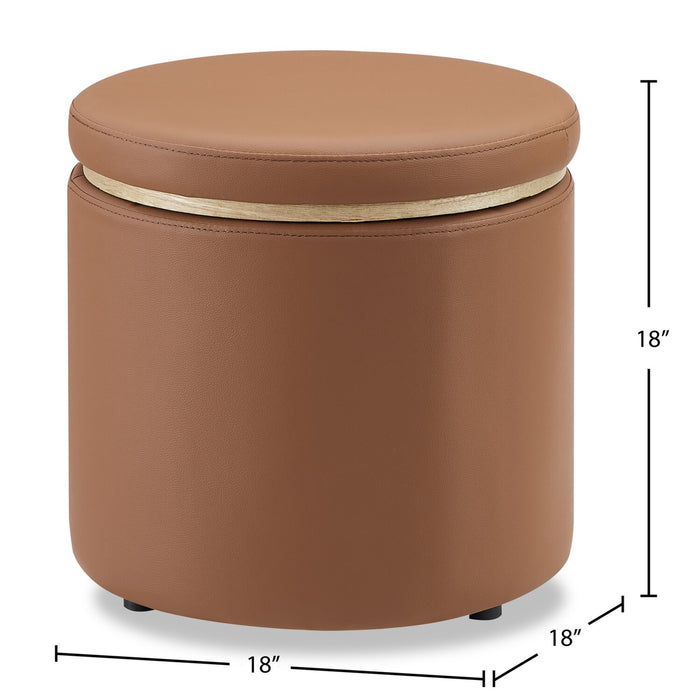 Pouf de rangement rond Manitoba de 18 po - similicuir brun