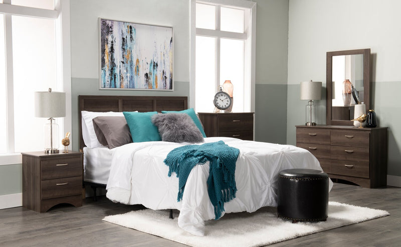 Ensemble de chambre à coucher Aida 3 pièces fabriqué au Canada avec tête de lit, commode et miroir, brun - format grand lit